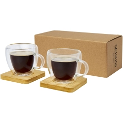 Manti 2 sztuki, szklany kubek 100 ml z bambusową podkładką
