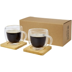 Manti 2 sztuki, szklany kubek 250 ml z bambusową podkładką