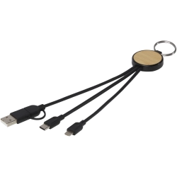 Tecta kabel 6 w 1 z recyklingu/bambusa z brelokiem