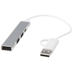 Alkaid 4-portowy hub USB-A i C z podwójnym wejściem z aluminium z recyklingu