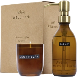 Wellmark Discovery dozownik na mydło 200ml i zestaw świec zapach bambus